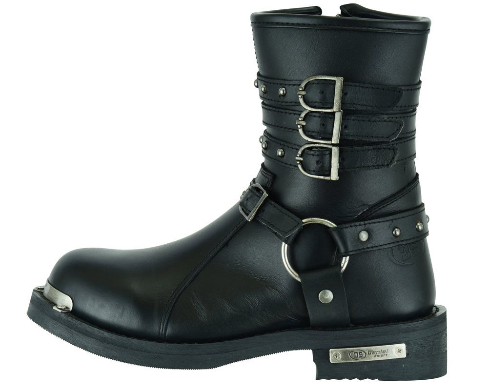 RC Women's 9 Inch Black Triple Buckle Leather Harness Boot
