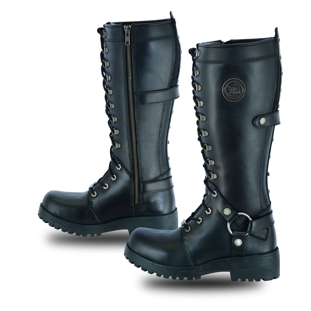 DS Women's 15 Inch Black Leather Stylish Harness Boot