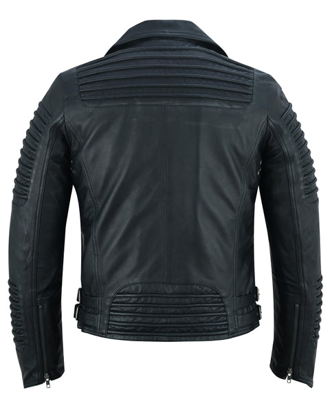SHADOW QUEEN WOMEN'S BLACK FASHION LEATHER JACKET WITH RIBBED ACCENTS