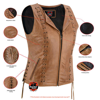 RC Women's Brown Zippered Vest with Lacing Details