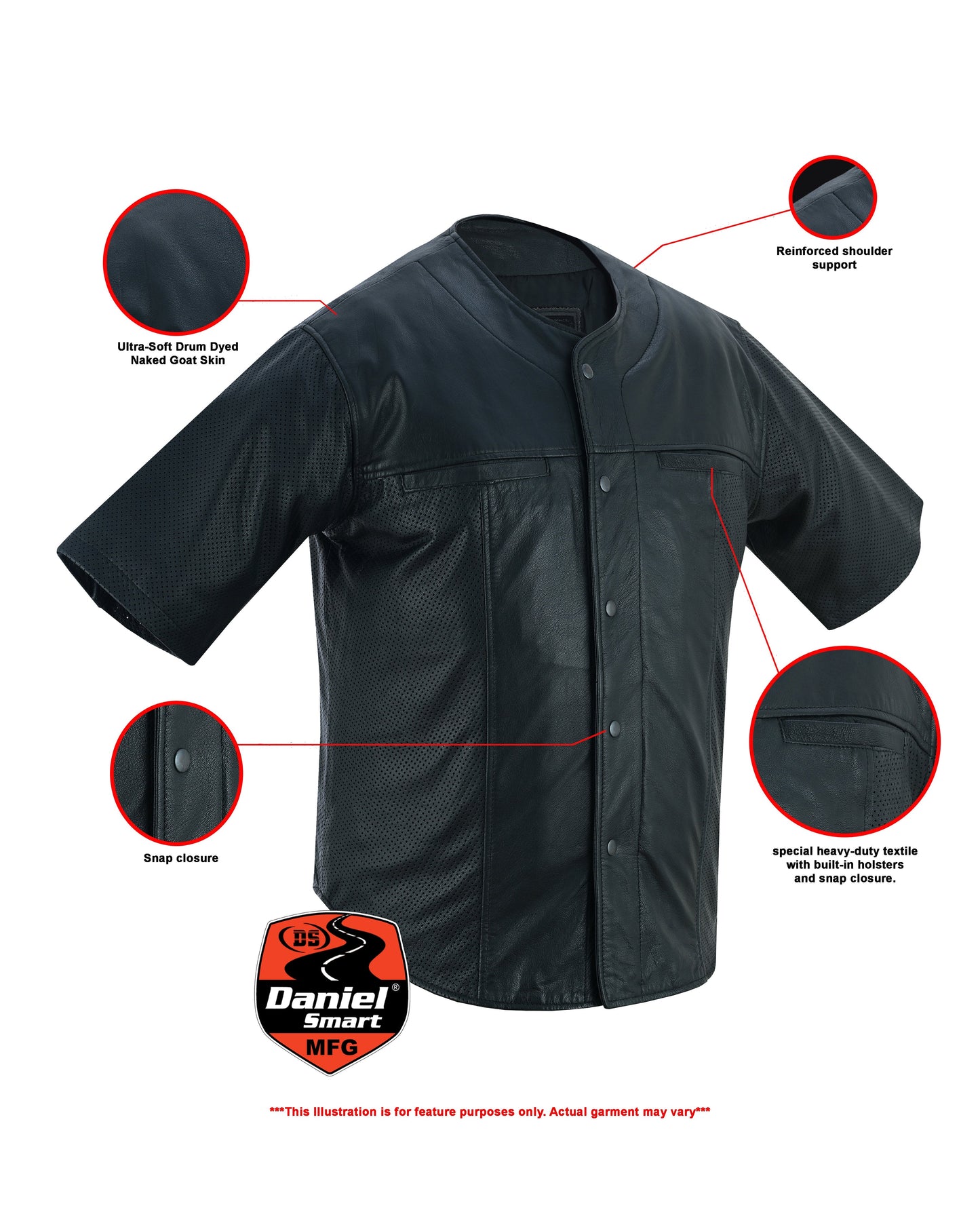 DS Men's  Leather Baseball Motorcycle Shirt - Black