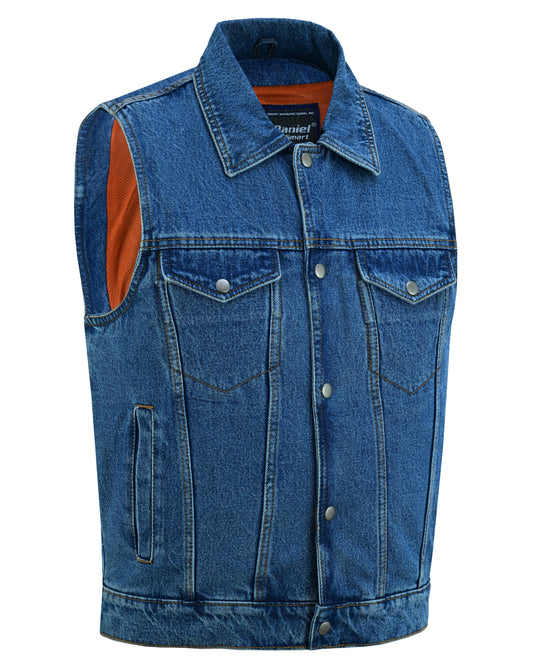 DM Men's Snap Front Blue Denim Motorcycle Vest