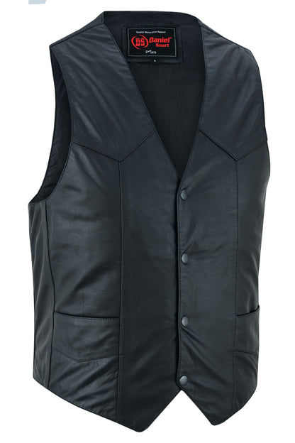 RC Men's Traditional Light Weight Black Leather Motorcycle Vest