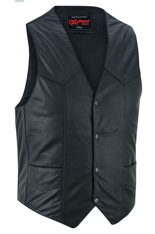RC Men's Traditional Light Weight Black Leather Motorcycle Vest