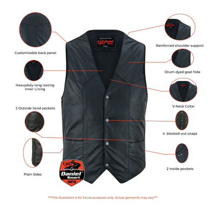 RC Men's Traditional Light Weight Black Leather Motorcycle Vest