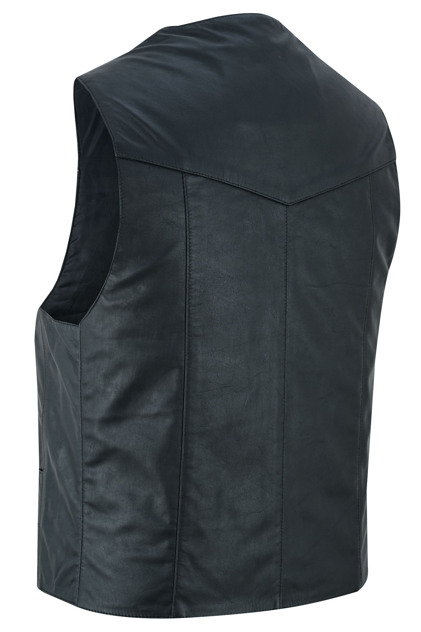RC Men's Traditional Light Weight Black Leather Motorcycle Vest