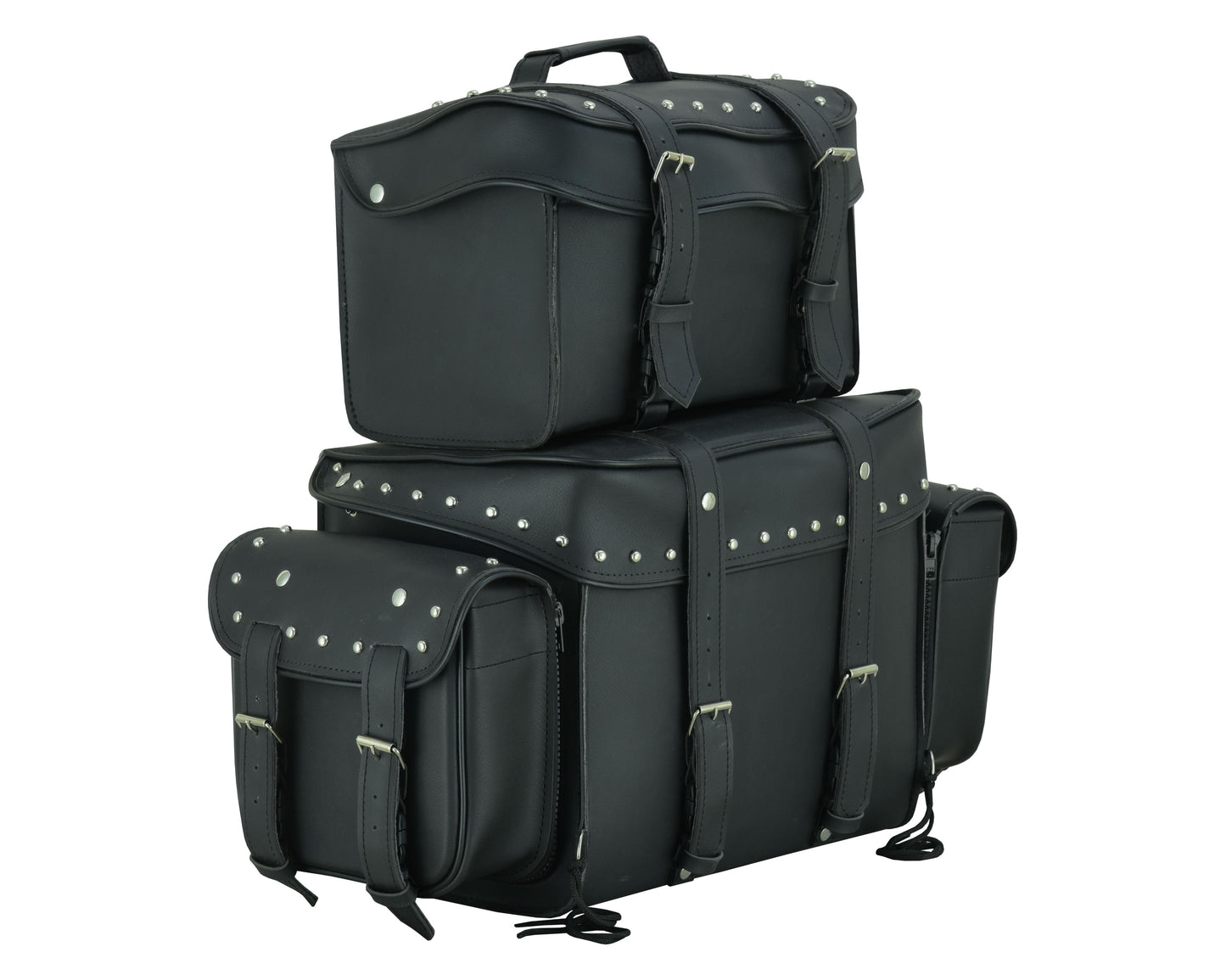 RC Leather Black PVC Large 4 Piece Motorcycle Touring Tail Bag wi