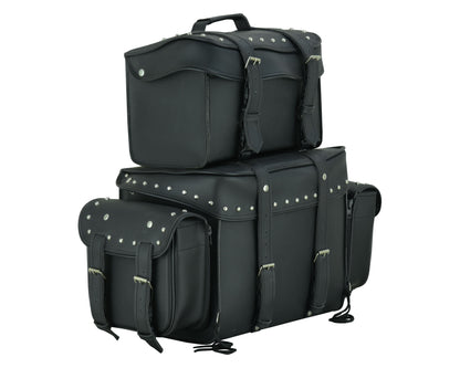 RC Leather Black PVC Large 4 Piece Motorcycle Touring Tail Bag wi