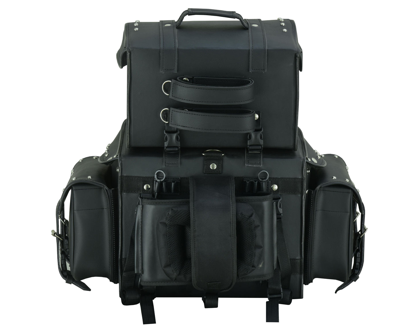 RC Leather Black PVC Large 4 Piece Motorcycle Touring Tail Bag wi