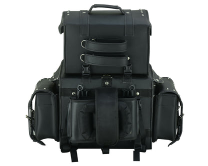 RC Leather Black PVC Large 4 Piece Motorcycle Touring Tail Bag wi