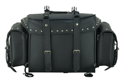 RC Leather Black PVC Large 4 Piece Motorcycle Touring Tail Bag wi