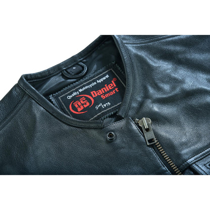 DS Men's Titan Black Leather Vest -  Milled Cowhide, Hidden Zipper
