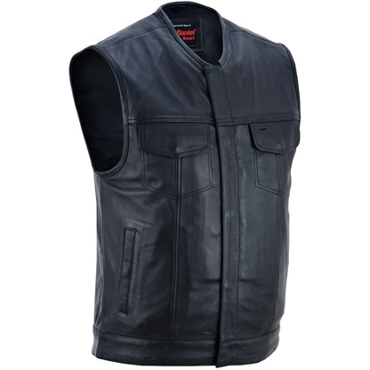 DS Men's Titan Black Leather Vest -  Milled Cowhide, Hidden Zipper
