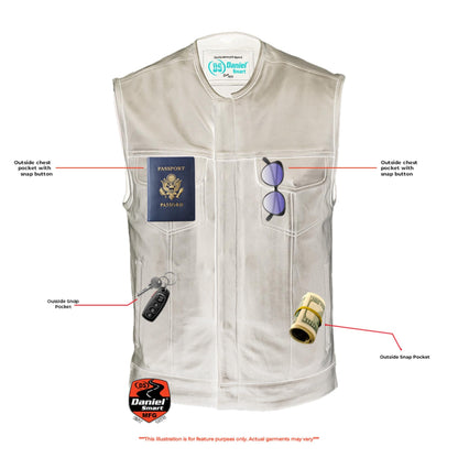 DS Men's Titan Black Leather Vest -  Milled Cowhide, Hidden Zipper