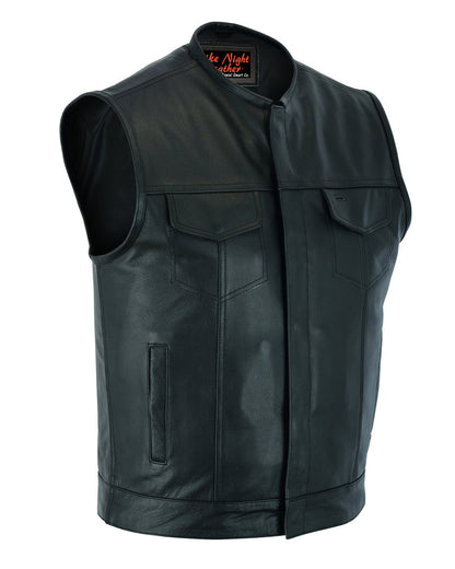 Men's AM  Black Cowhide Leather Motorcycle Vest