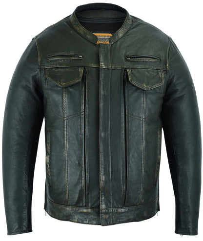 RC Men's Modern Utility Style Jacket in Lightweight Drum Dyed Distressed Naked Lambskin