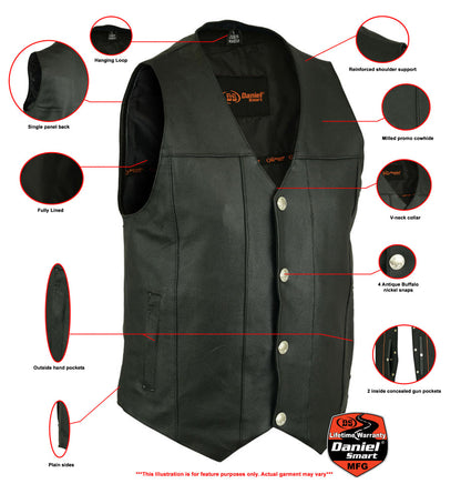 RC Men's Milled Single Back Panel Leather  Vest - Black