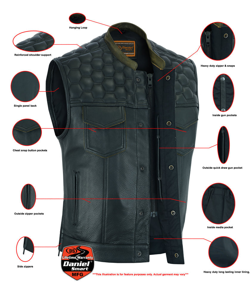 RC Whiskey Men's Motorcycle Leather Vest - Black