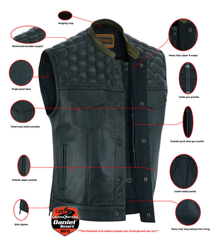 RC Whiskey Men's Motorcycle Leather Vest - Black