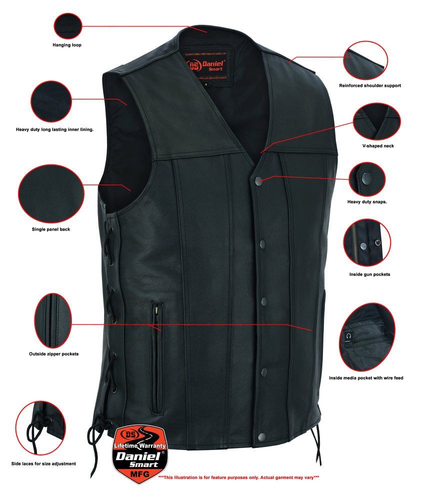 RC Men's Tall Classic Tapered Bottom Biker Leather Vest- Black