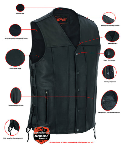 RC Men's Tall Classic Tapered Bottom Biker Leather Vest- Black
