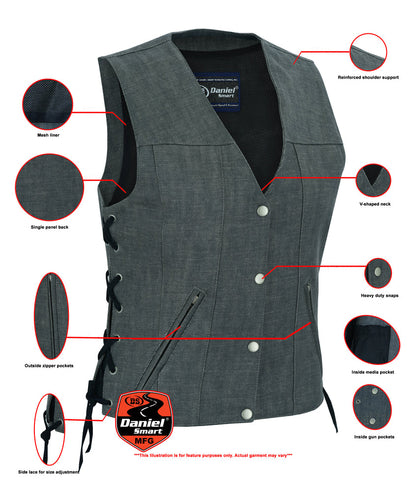 DM Women's Rough Rub-Off Raw Finish Broken Gray Denim Vest