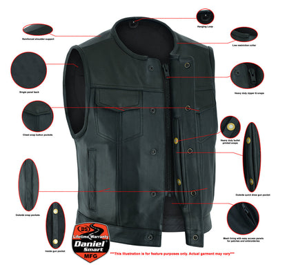RC Men's Drop Zone Leather Motorcycle Vest – Black