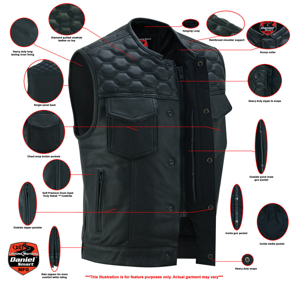 RC Black Horse Men's Leather Motorcycle Vest