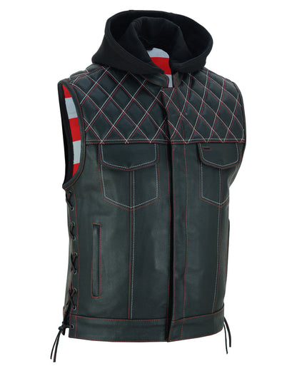 RC Men's Road Edge Leather Black Vest – Removable Hood