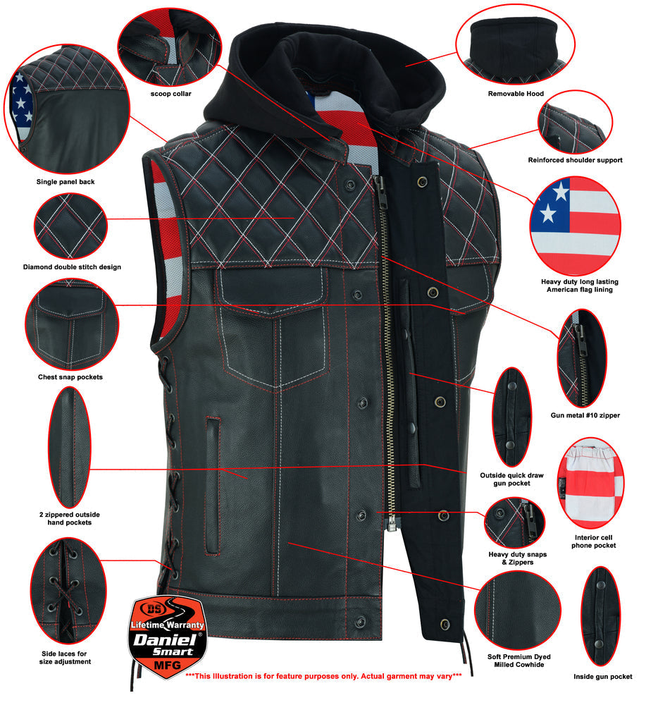 RC Men's Road Edge Leather Black Vest – Removable Hood