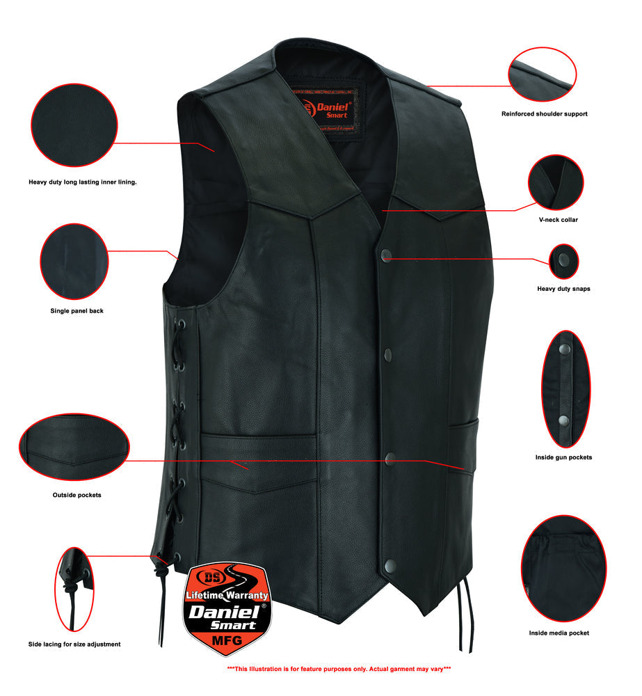 RC Men's Traditional Leather side lacing Vest - Black