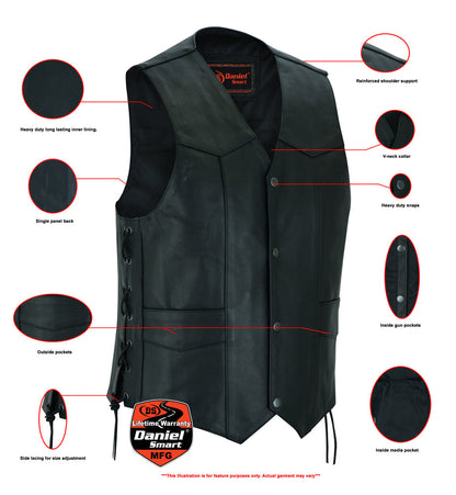 RC Men's Traditional Leather side lacing Vest - Black