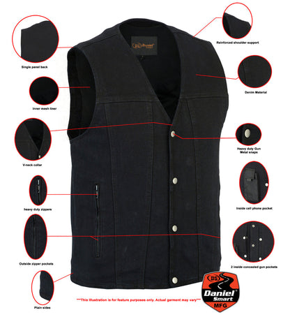 DM Men's Black Plain sides Denim Motorcycle Vest –  Heavy Snaps