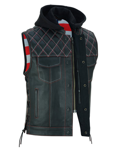 RC Men's Road Edge Leather Black Vest – Removable Hood
