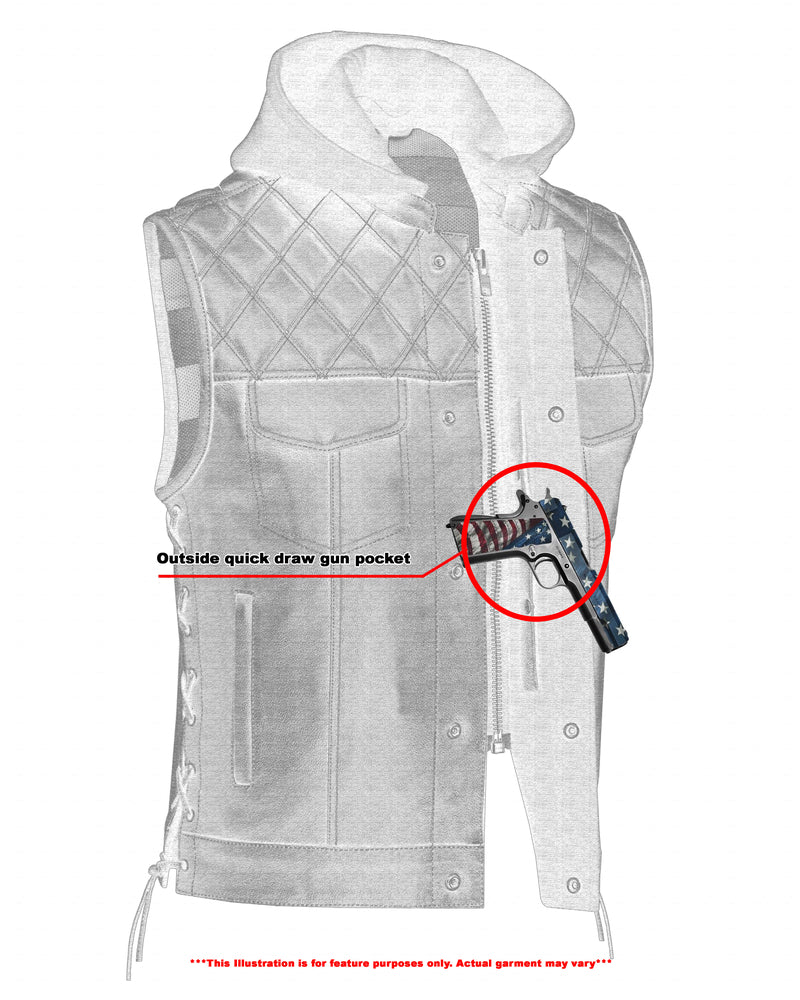 RC Men's Road Edge Leather Black Vest – Removable Hood