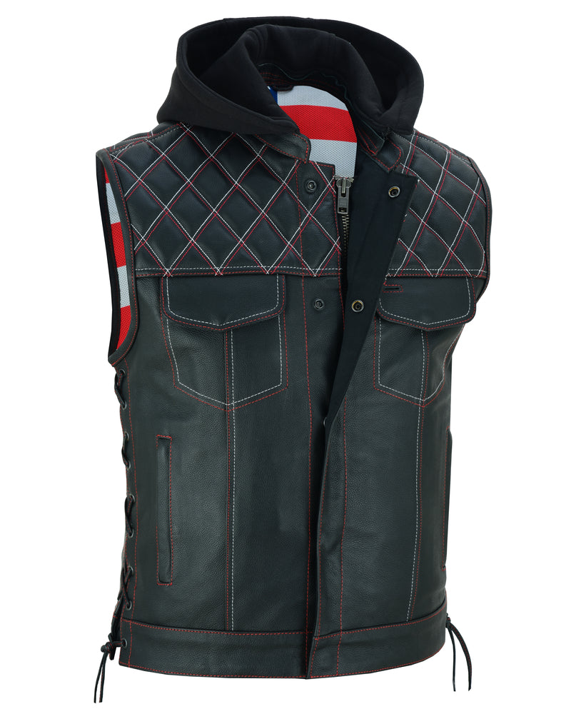 RC Men's Road Edge Leather Black Vest – Removable Hood