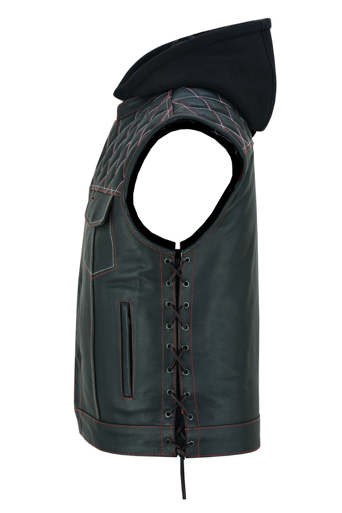 RC Men's Road Edge Leather Black Vest – Removable Hood