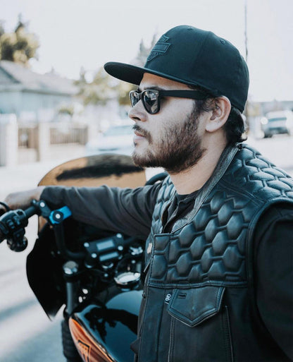 RC Whiskey Men's Motorcycle Leather Vest - Black