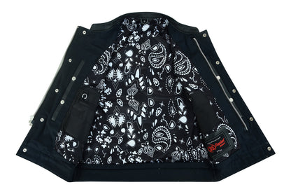 RC Men's Paisley Black Leather Motorcycle Vest with White Stitching