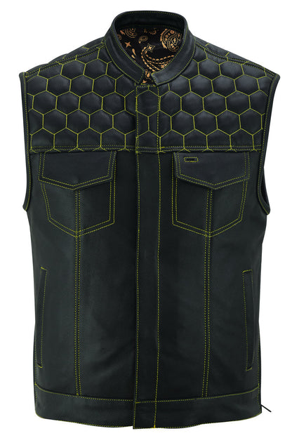 RC Men's Gold Rush Black Leather Vest - Yellow Stitching