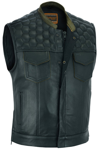 RC Whiskey Men's Motorcycle Leather Vest - Black