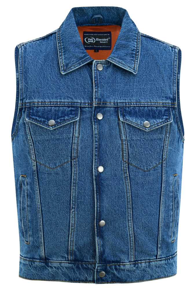 DM970BU Snap Front Denim Vest- Blue