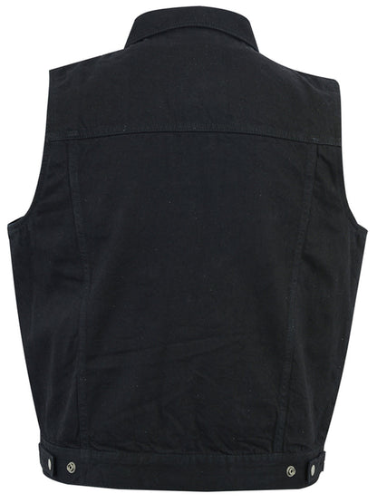 DM979BK Snap/Zipper Front Denim Vest- Black