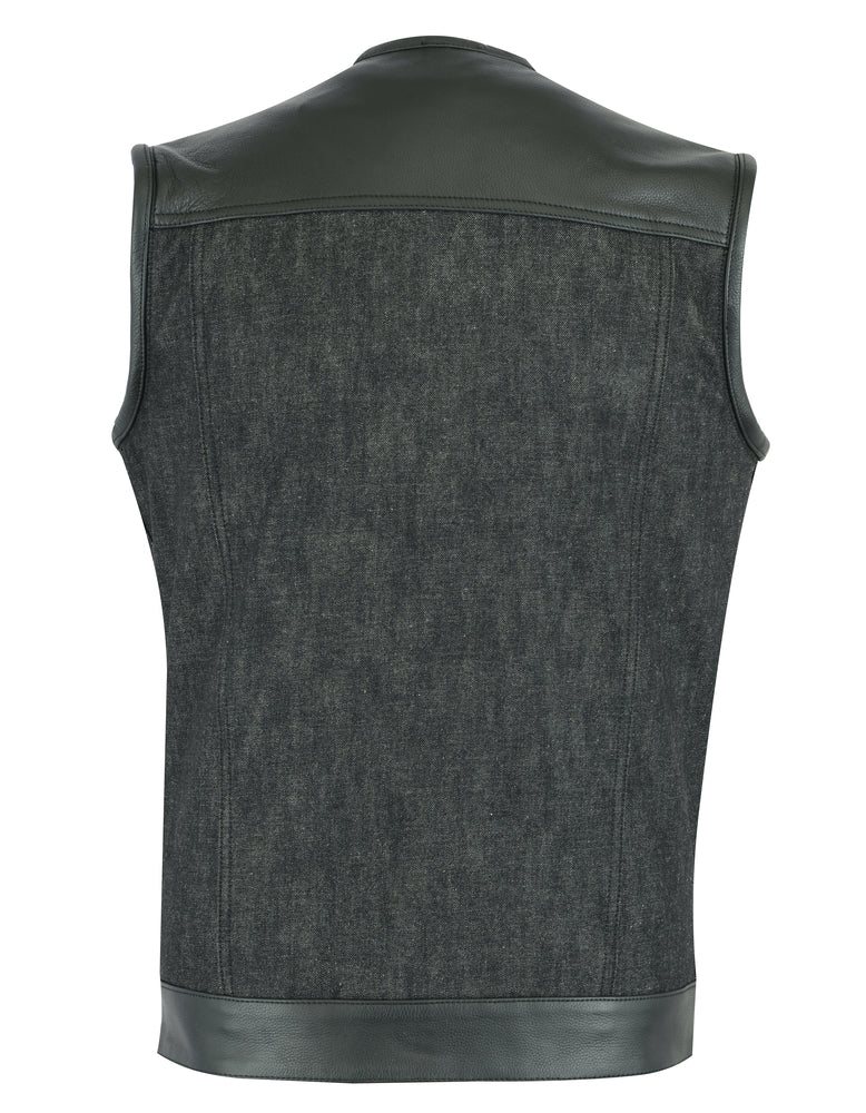 DM901   Men's Leather/Denim Combo Vest Without Collar