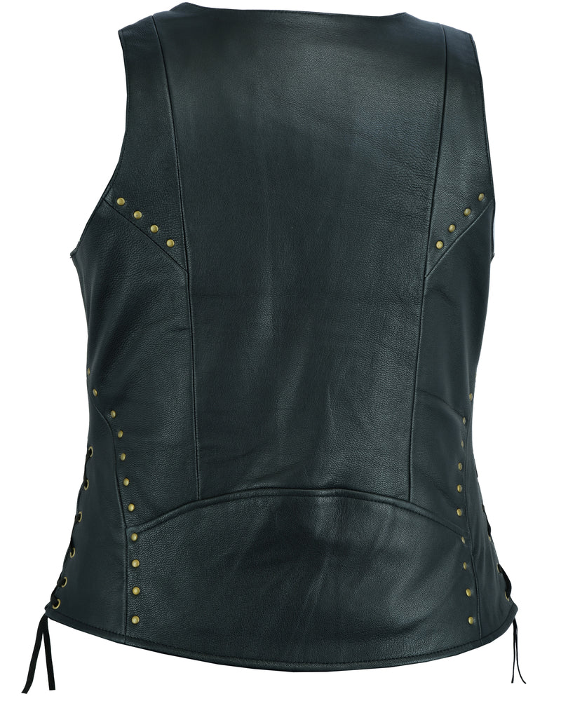 DS233 Women's Zippered Vest with Lacing Details