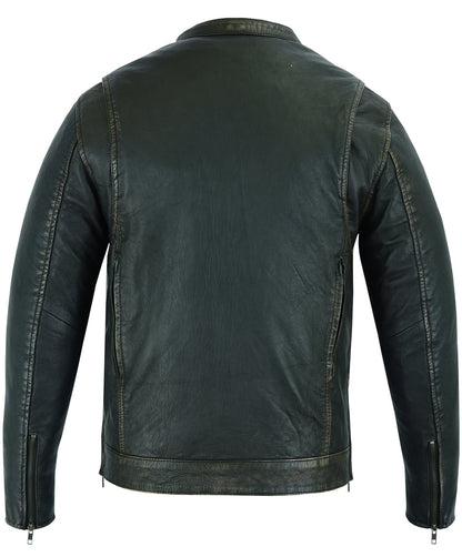 RC Men's Modern Utility Style Jacket in Lightweight Drum Dyed Distressed Naked Lambskin