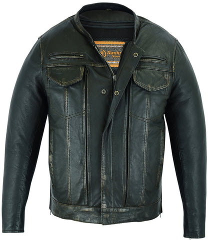 RC Men's Modern Utility Style Jacket in Lightweight Drum Dyed Distressed Naked Lambskin