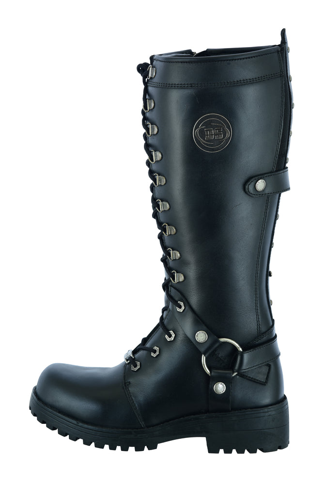 DS Women's 15 Inch Black Leather Stylish Harness Boot