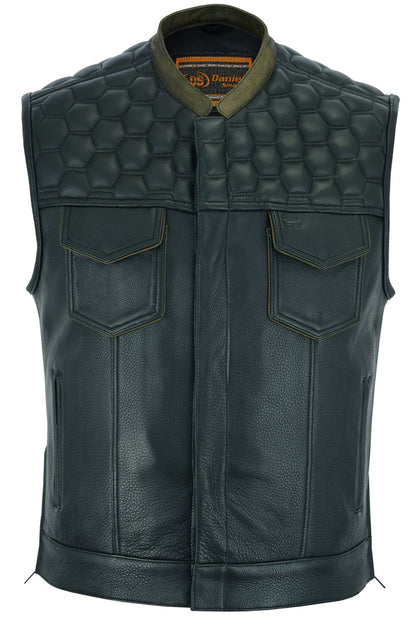 RC Whiskey Men's Motorcycle Leather Vest - Black