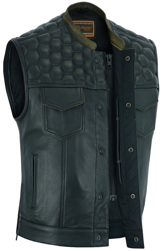 RC Whiskey Men's Motorcycle Leather Vest - Black